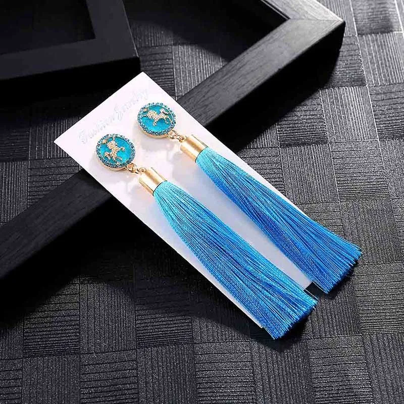 E6068 Trendy Earrings Drop Earrings SilkAlloyDangleLongBohemianBlueOrangeMetalBohoGold Tassel Earrings For Women Jewelry