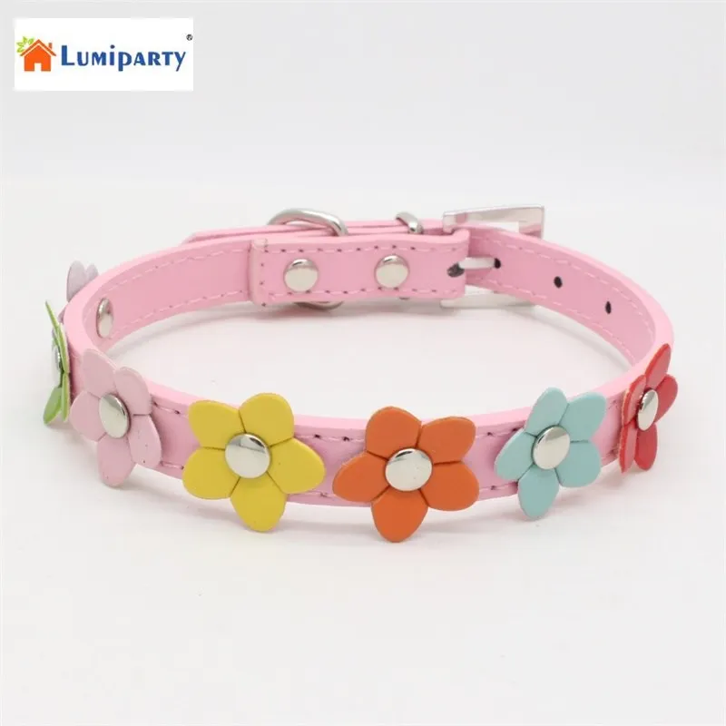 

LumiParty Fashion PU Leather Dog Collar Colorful Flower Studded Pet Dog Cat Necklace Neck Strap XS/S/M/L-15