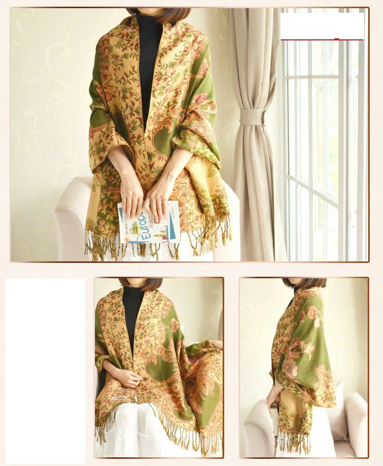 DANKEYISI модный брендовый женский шарф, богемный цветочный вышитый жаккардовый шарф, осенне-зимние женские шарфы, длинный шарф с бахромой