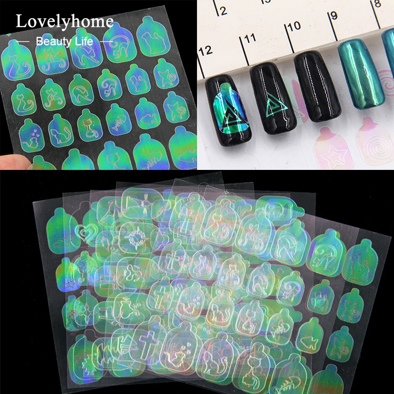 

6/12/24x Laser Nail Vinyls Stencil Holographic Mixed Style Polish Image Transfer Multiple Usage Stickers Stamping Template Set