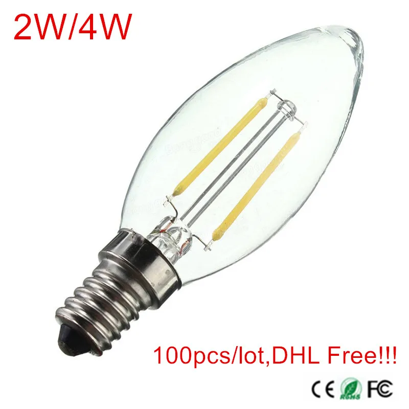 

100pcs/lot,DHL/Fedex Free shipping!!! LED Filament Bulb E12/E14 AC220V 230V 240V 2W/4W LED Bulb lamps Spotlight indoor lighting
