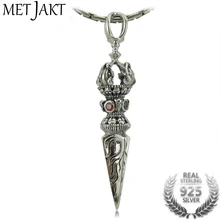 MetJakt 925 Sterling Silver Ruby Pendants Necklace & Buddhist Artifacts Avoid Evil Pestle Pendant for Unisex Vintage Jewelry