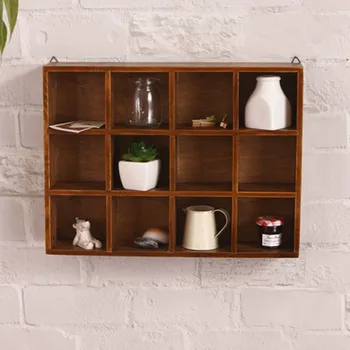 

12 Grids Hanging Wooden Wall Shelf Box Display Rack Shelf Storage Home Decorations Stand Desktop Organizer Wood Shelf Wood Rack