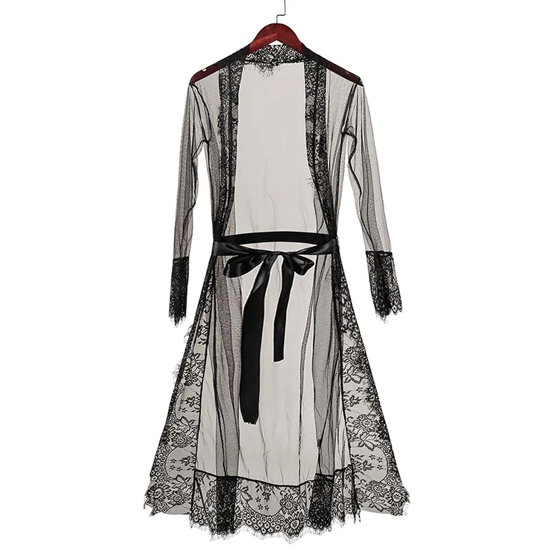 

New Nightgowns Maxi Lace Robe Sexy Sleepwear Long Bathrobe Women Kimono Dressing Gown