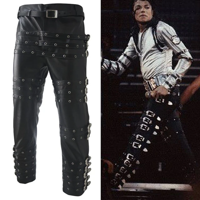 Retro MJ Michael Jackson Punk Rock BAD Concert Performance Imitate Leather Trousers  Pants Chaparajos - AliExpress