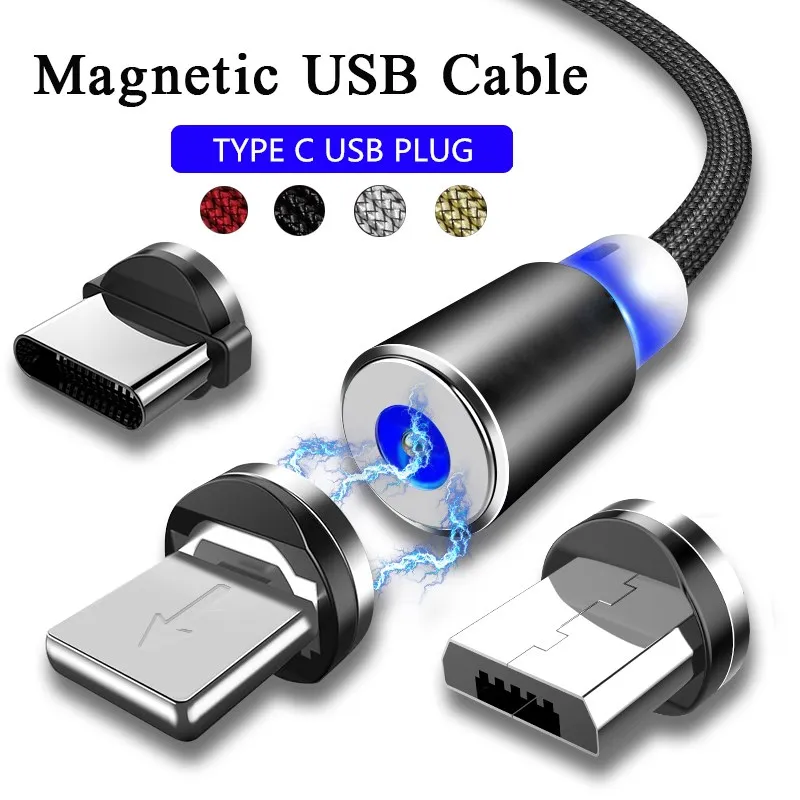 

1M 2M Round LED Type C USB Magnetic Charging Cable for Samsung S9 Xiaomi Huawei USB C Plug Smart Phone Not Support Data Transfe