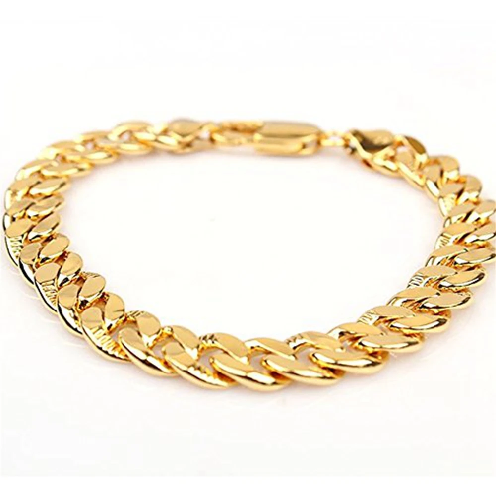 Yellow Gold Filled 9mm Curb Link Bracelet Men's Jewelry 9",26gin Chain