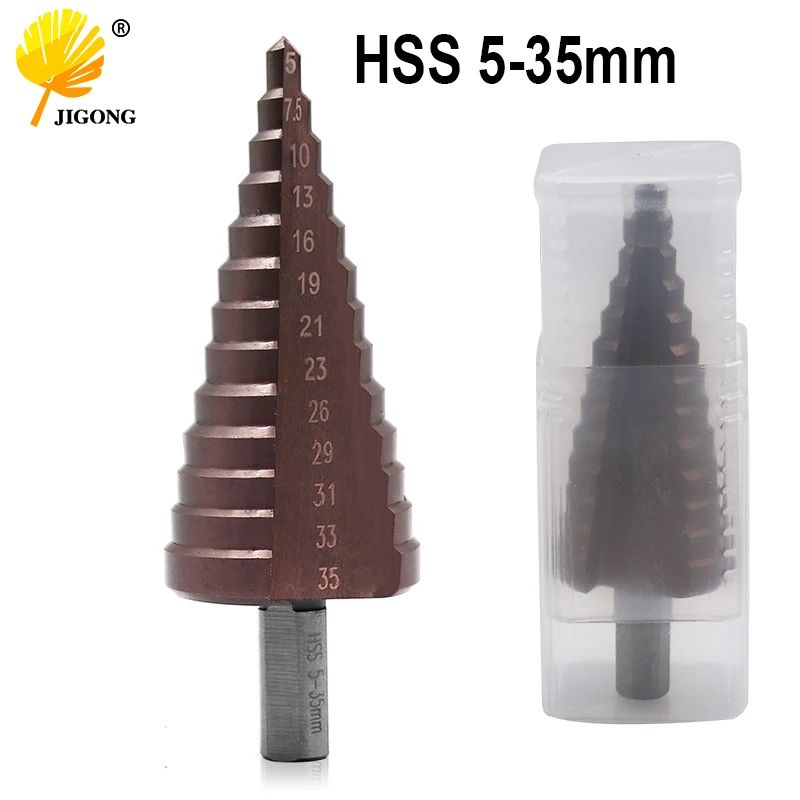 HSS Co M35 Triangle Shank 5-35MM Straight Groove Metal Step Cone Drill Bit Stainless Steel Hole Saw Cutter Wood Power Tool