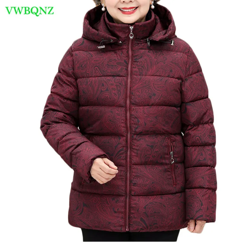 

Winter Jacket Women Printing Style Parkas Hooded Cotton Coat Women Slim Casual Warm Parka Plus Size Down cotton Jackets 5XL A880