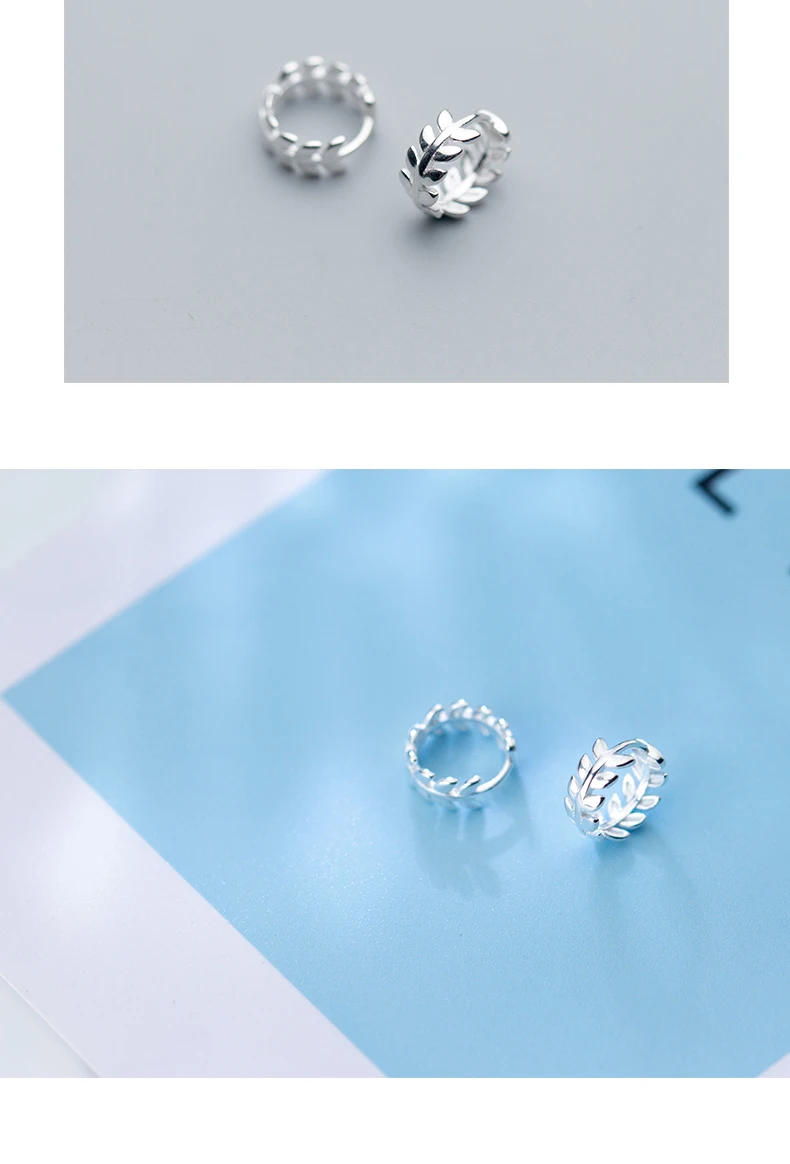 MloveAcc Настоящее 925 пробы серебряные серьги для женщин растительный лист маленькая серьга-кольцо Свадебные серьги Модные ювелирные изделия