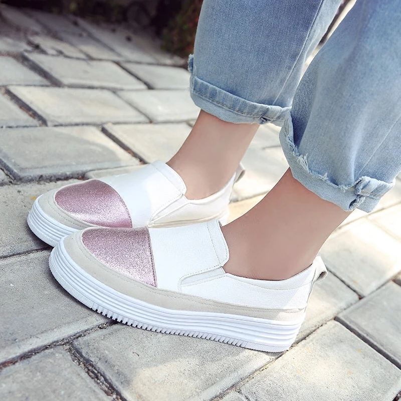 

SWYIVY Flats Loafers Shoes Patchwork Sequins Platform Sneakres 2018 Autumn Spring Female Casual Shoes Slip On Lazy Sneakers