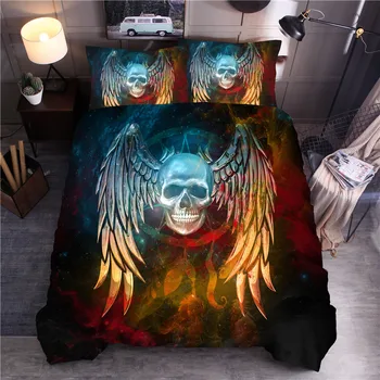 

Skull Printed Bedding Set Wing Duvet Cover Sets Queen King Quilt Cover Bed Linen