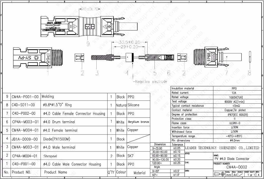 MC4 Diode connector CM4A-D002 Drawing