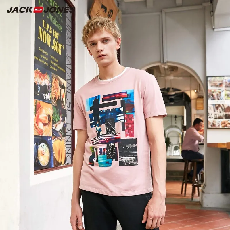

JackJones Men's 100% Cotton Printed Round Neckline Short-sleeved T-shirt| 219201501