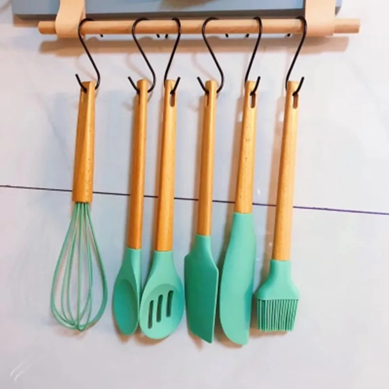 6pcs/set Green FDA Silicone Bakeware Set Wood Handle Kitchen Cooking Tools Utensils Nonstic Kitchen Scraper Whisk Brush Kit 6pcs/set Green FDA Silicone Bakeware Set Wood Handle Kitchen Cooking Tools Utensils Nonstic Kitchen Scraper Whisk Brush Kit