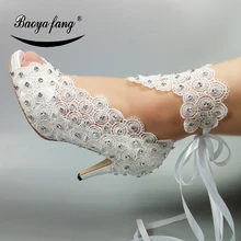 New Lace-Up Bride Wedding shoes woman fashion shoes crystal ankle strap party dress shoes Open toe high heels Pumps female New Lace-Up Bride Wedding shoes woman fashion shoes crystal ankle strap party dress shoes Open toe high heels Pumps female