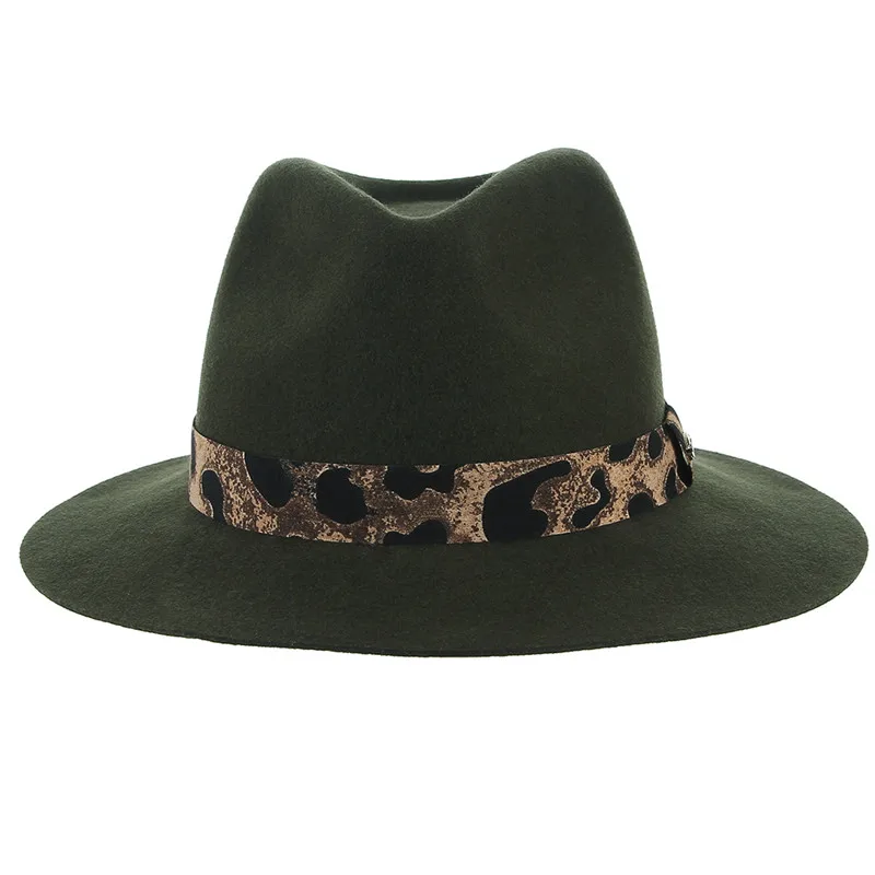 Шерстяные фетровые шляпы для женщин, джазовая Кепка, Классическая одноцветная шляпа с широкими полями, джазовая шляпа с леопардовой лентой, Панама