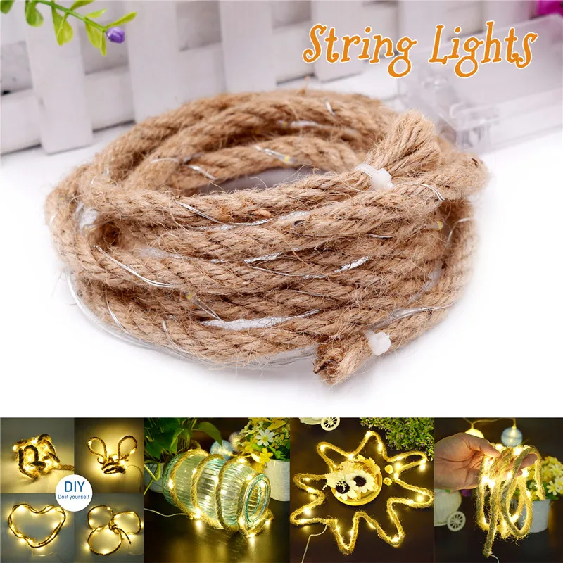

2.1M 0.8W 20 LEDs Battery Hemp Rope String Light LED Copper Wire String Fairy Lights IP67 DC4.5V