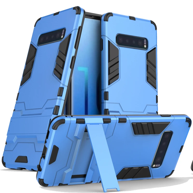 

360 Full Hybrid Armor Phone Stand Case For Samsung Galaxy S10 S10 Plus Silicone TPU PC Anti-knock Cover S10e Shockproof Case