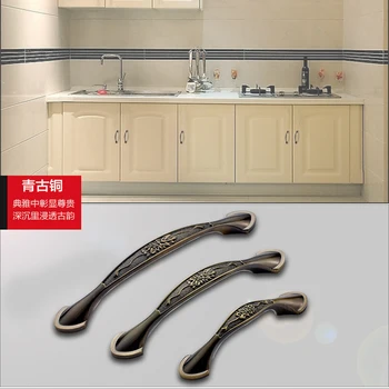 

157/134/98.4mm long 24.8/23.7/23.5mm high h/h 128/96/64mm pull handles green copper color for drawer cupboard cabinet wardrobe