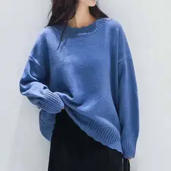 Новый дизайн женский сплошной выдалбливают вязаный свитер с длинным рукавом «летучая мышь» Одежда повседневное вязаный женский пуловер