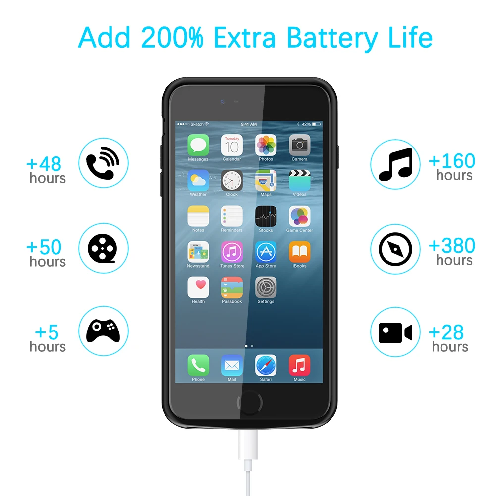Для iPhone 7 8 Plus зарядное устройство чехол 7200mAh внешнее резервное Внешний