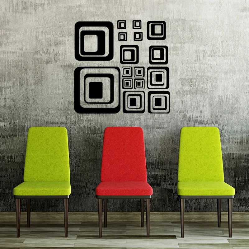 

1009 Geometry Square Wall Stickers Home Decor, Removable High-Quality Vinyl Wall Decals Two Default Colors Kids' Room Decoration