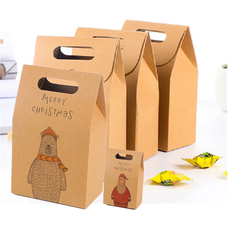 5Pcs Candy Present Bag Christmas Paper Bag Box Xmas Party Holiday Cookies Candy Present Bag