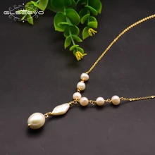 GLSEEVO, 925 пробы, серебряная, натуральная, пресноводная, жемчужная подвеска с кисточкой, ожерелье для женщин, для свадебной вечеринки, хорошее ювелирное изделие, Kolye GN0099