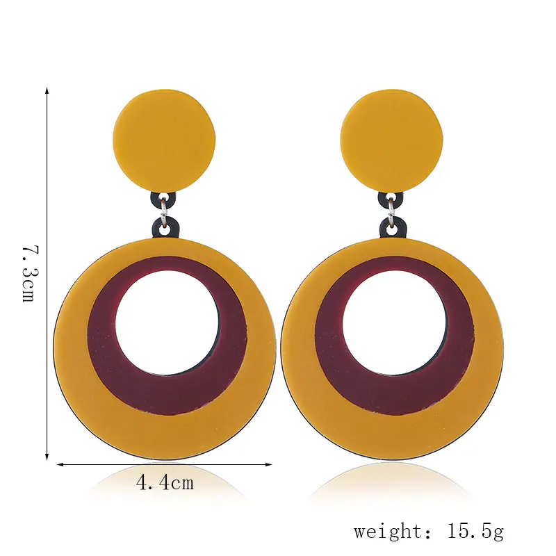 Новое поступление желтая акриловая круглая пластина индивидуальный стиль серьги-гвоздики 2 цвета Ретро Женские ювелирные украшения