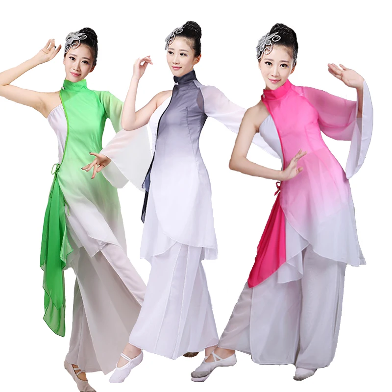 

Female yangko dance new Chinese style classical dance costumes chiffon elegant clothing adult fan contest performance clothing