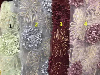 

super quality 3d flower nigerian embroidered lace fabric Sat-72003 for party dress