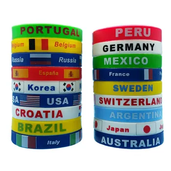 

100pcs World Flag Silicone Bracelets Bangle Sport Match Cheerleader Rubber Wristband Men Women Wrist Band Gifts Pulsera Pulseira