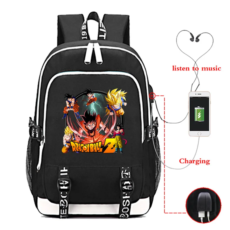 Студенческие мальчики и девочки мода аниме Dragon Ball напечатаны USB рюкзак с зарядным устройством Кампус сумка для ноутбука повседневные холщовые рюкзаки - Цвет: 009