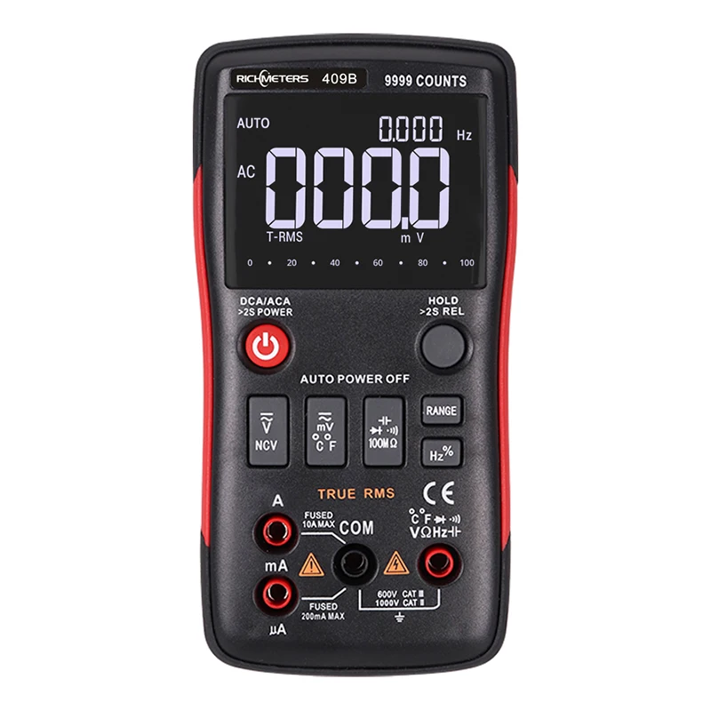 

Digital Multimeter Button 9999 Counts With Analog Bar Graph AC/DC Voltage Ammeter Current Ohm Auto/Manual RICHMETRS M409B