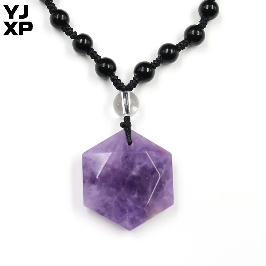 

YJXP Natural Amethysts Rose Quartzs Rock Crystal Black Agates Star of David Pendant Necklace Women Reiki Charm Jewelry