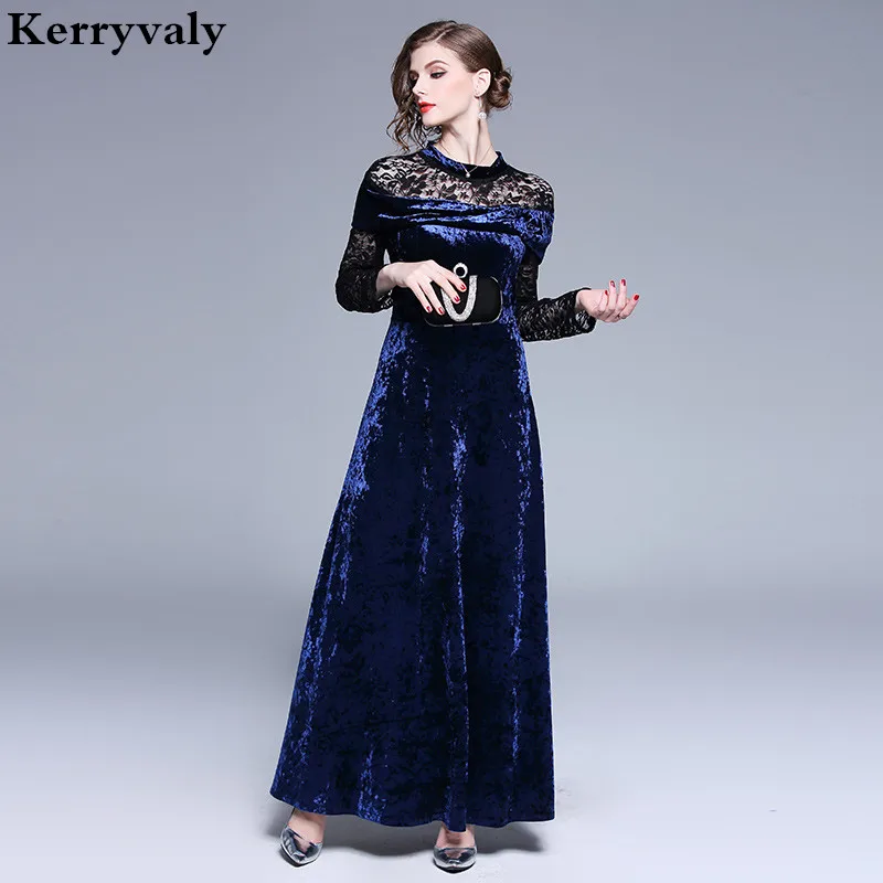 

Women Long Party Office Runway Gothic Velvet Dress Robe Femme Hiver 2019 Winter Jurken Dames Long Sleeves Maxi Dress K7552