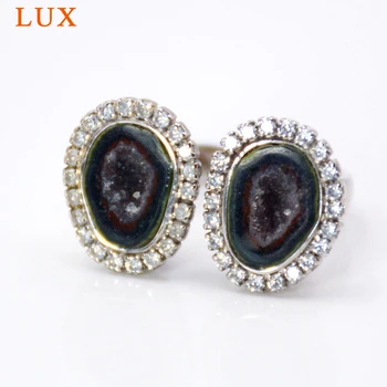 

Tabasco Geode Druzy Pair ring 925 Sterling Silver CZ paved jewelry double stone adjustable rings