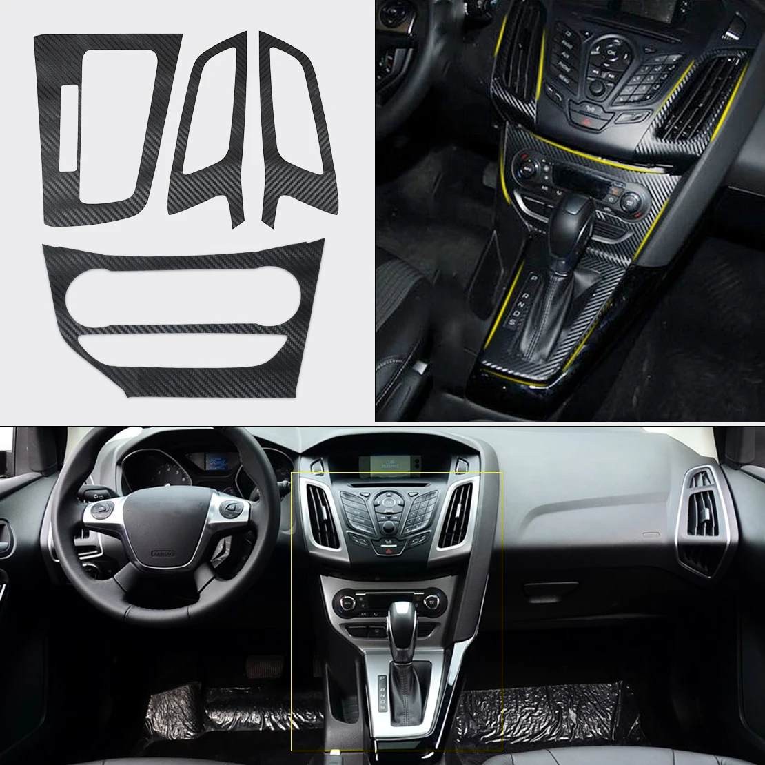 

CITALL Car Interior Center Console Carbon Fiber Molding Sticker Decal for Ford Focus 3 MK3 AT Automatic 2012 2013