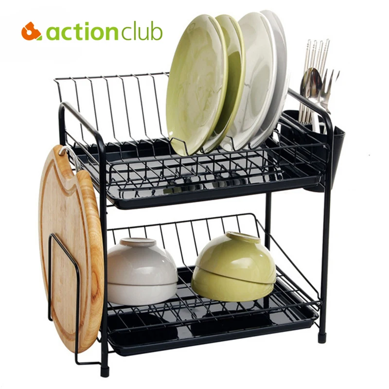 

ACTIONCLUB Multi-functional Dual Layers Bowls Dishes Spoons Collection Shelf Dish Drainer Cutting Board Rack Chopsticks Cage