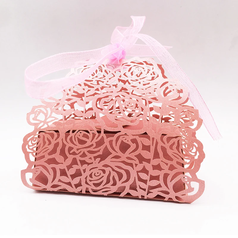 10Pcs/set Pink Rose Shaped Wedding Gifts Boxes Candy Favor Ribbon Gift Casamento Party Supplies | Дом и сад