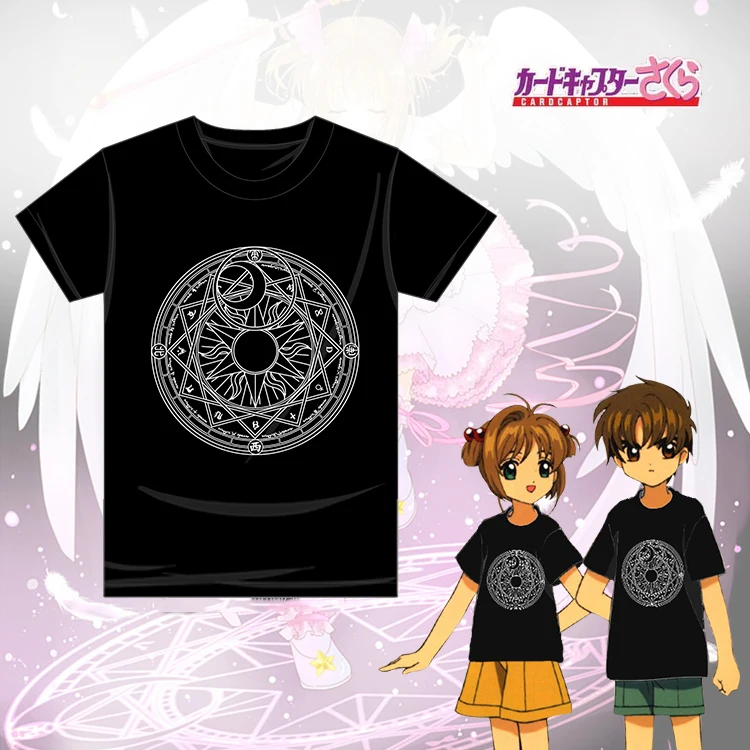 

Cute Girls Anime Card Captor Sakura Magic Circle Printed Summer Short Sleeve T-shirt Tee Tops Color Black