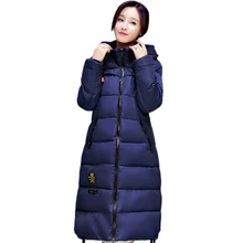 2016 European Style New Winter Female Down Cotton Jacket Long Thicken Coat Casual Warm Women Hooded Parkas Overcoat WY455