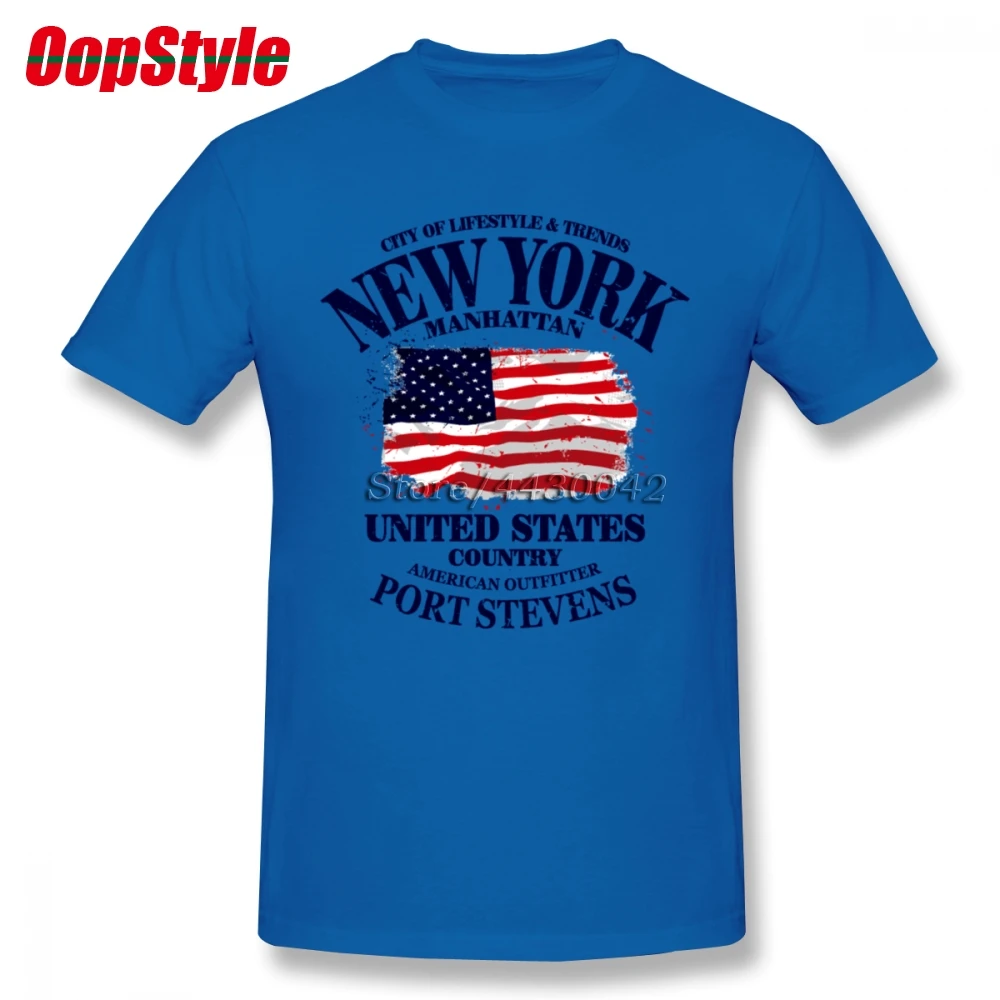 Нью-Йорк Манхэттен Флаг США футболка для Для мужчин плюс Размеры команда хлопок Футболка 4XL 5XL 6XL Camiseta - Цвет: Синий