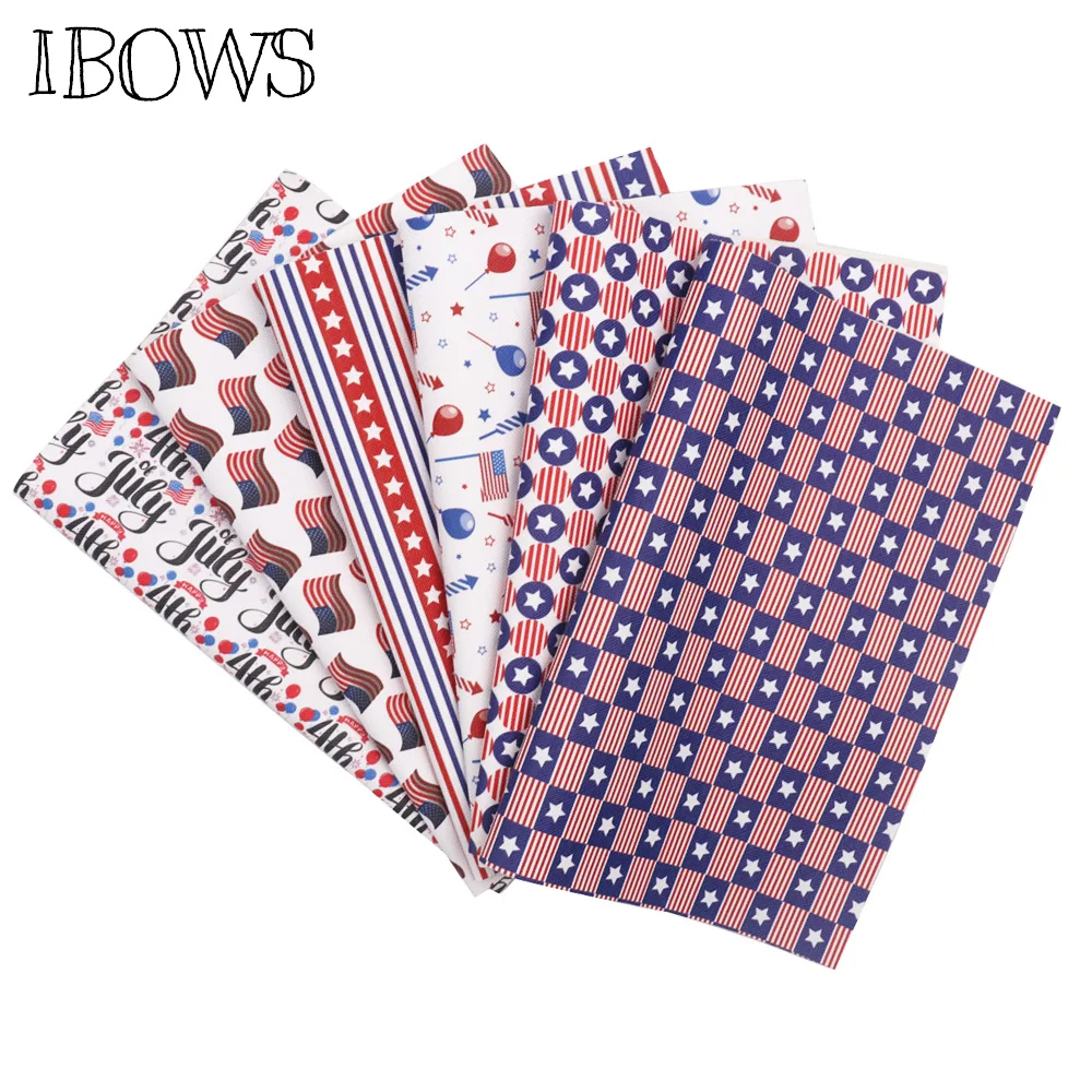 

IBOWS 22*30cm Snythetic Leather National Day Flag Stars Printed Faux Pu Leather Fabric DIY Decorative Knotbow Accessories Bags