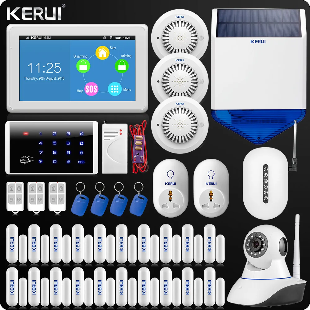 

Upgraded KERUI K7 Touch-Screen 7 Inch TFT Color Display WIFI GSM Alarm System Home Alarm Security Wifi IP Camera Solar Siren