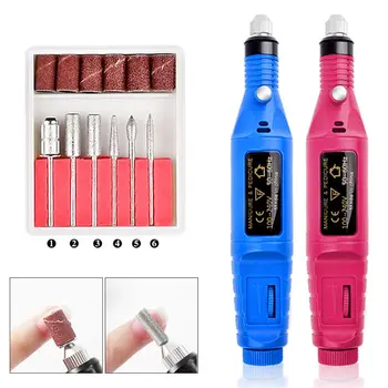 

1 Set Professional Electric Nail Kit Nail Tips Manicure Machine Electric Nail Art Pen Pedicure 6 Bits Nails Tools Mill Kit New
