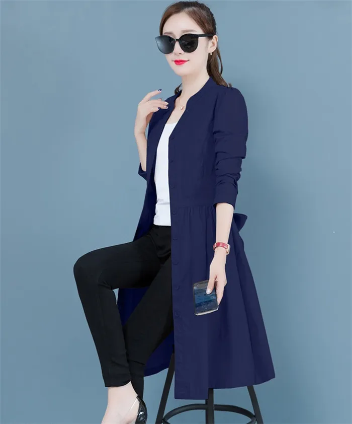 Для женщин Тренч Демисезонный хаки Пиджаки Женский 2019 новый корейский элегантный Повседневное Модная тонкая ветровка средней длины Q197