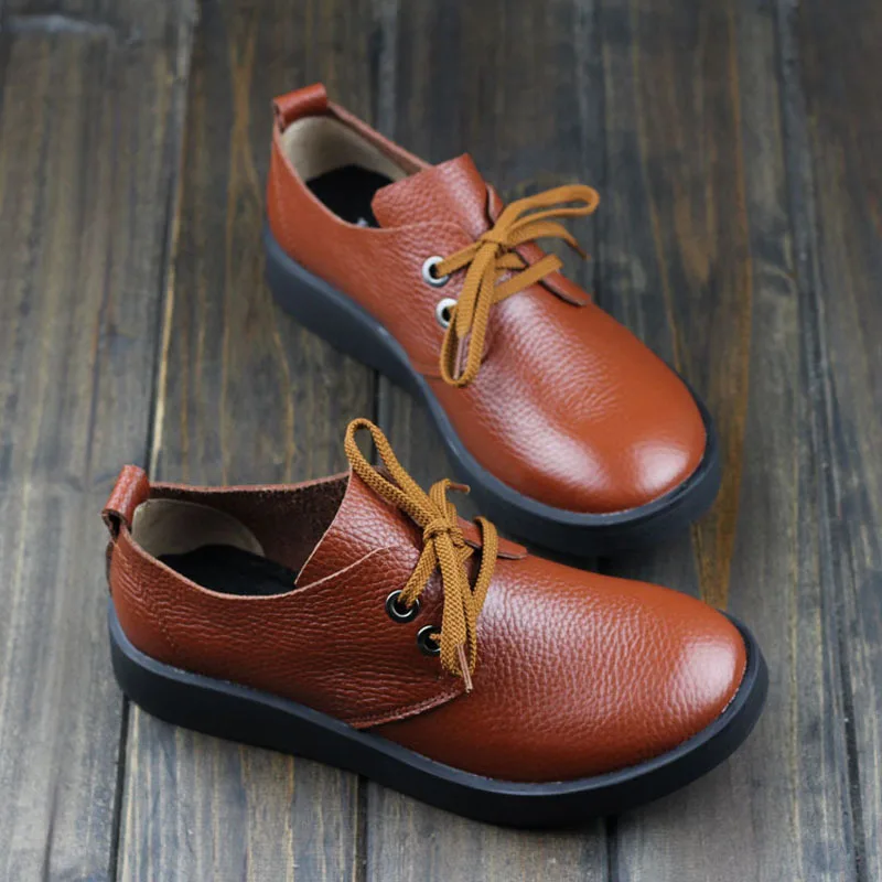 

2015 Women Genuine Leather Flat Shoes Thick Rubber Sole Casual Lace Up Flats Fashion Oxford Shoes (h13756)