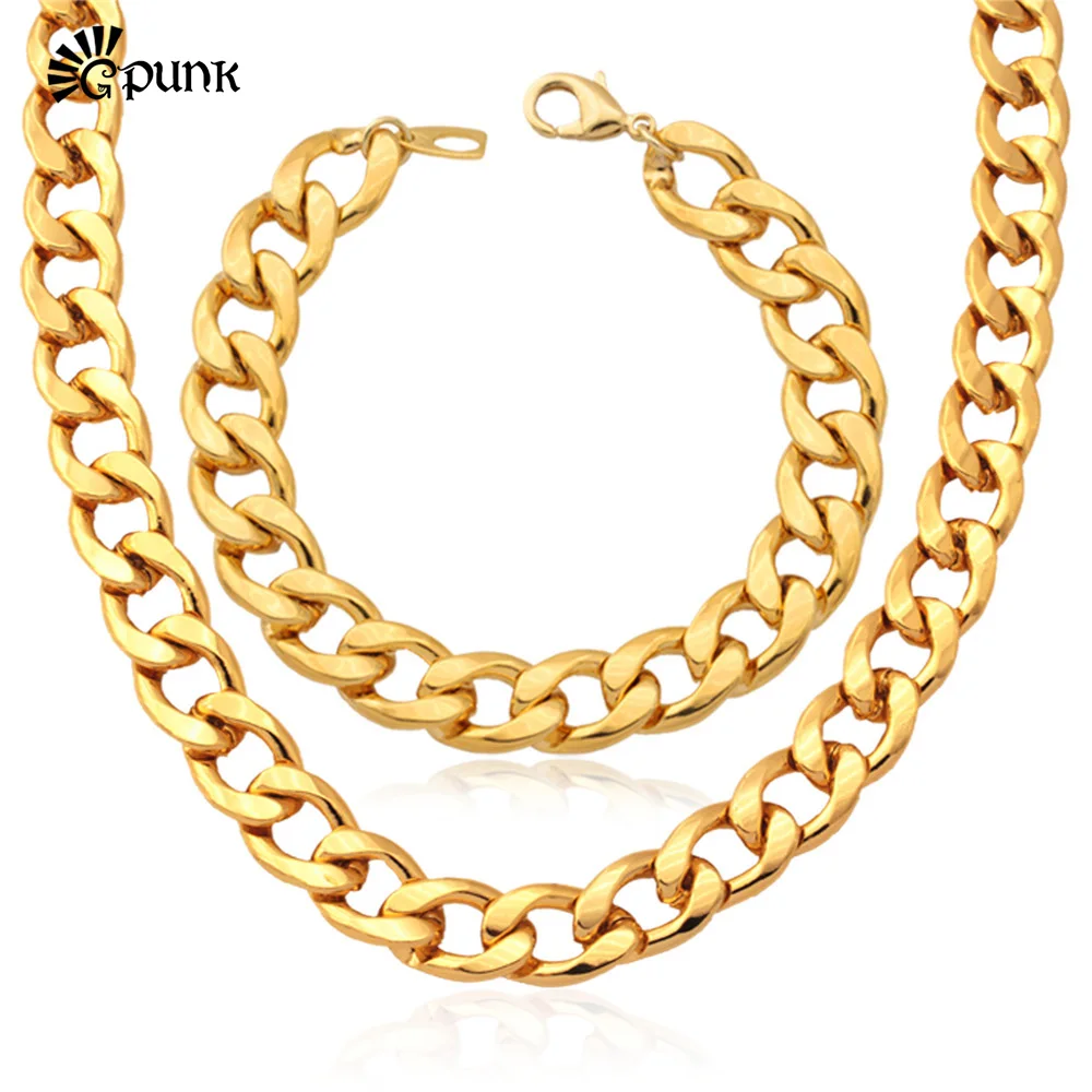 Jewelry Sets Men Necklace Bracelet Set Gold//Rose Gold color Wholesale